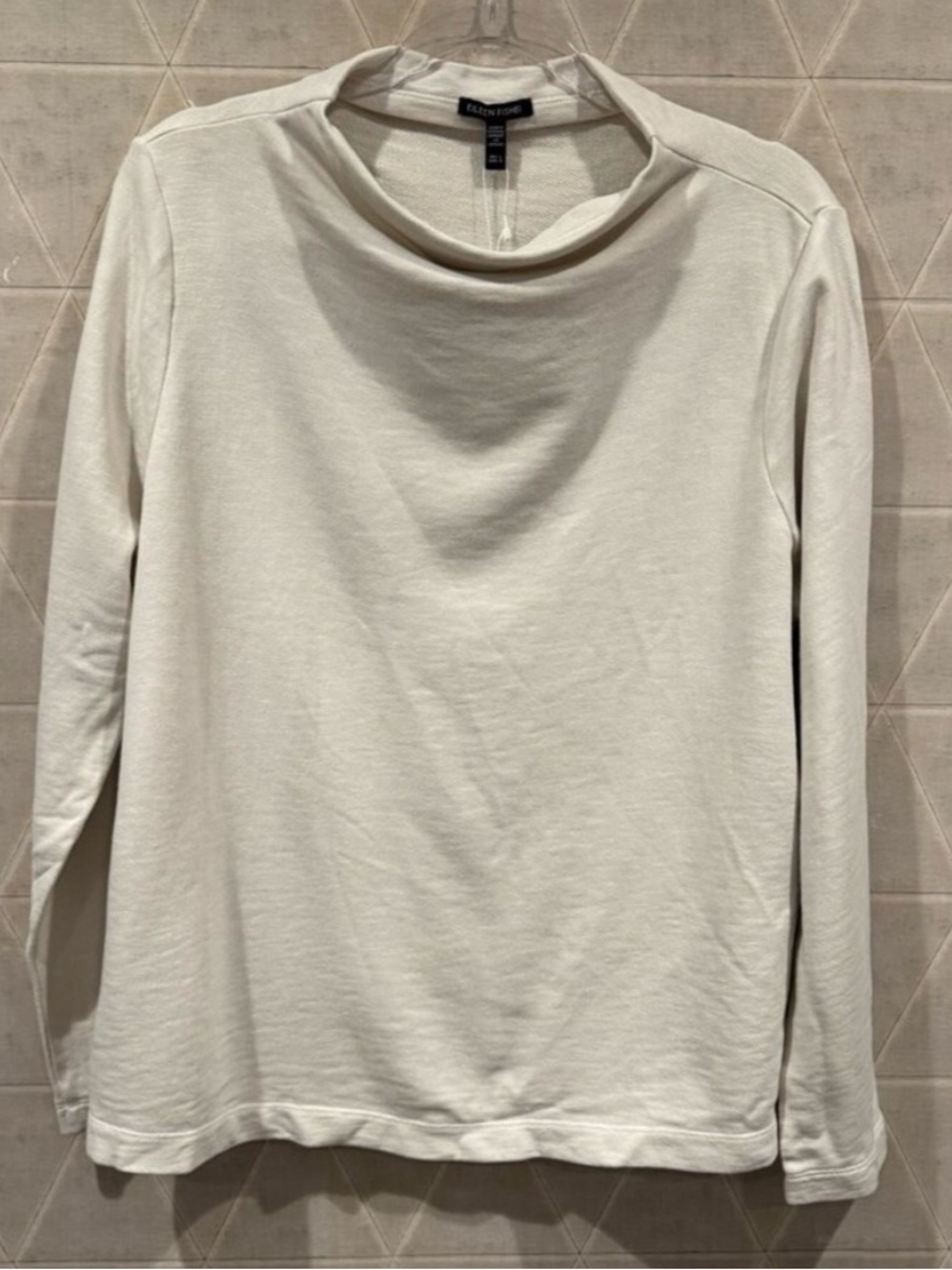 NWOT Eileen Fisher Organic Cotton Bone Funnel Neck Top - Picture 2 of 5
